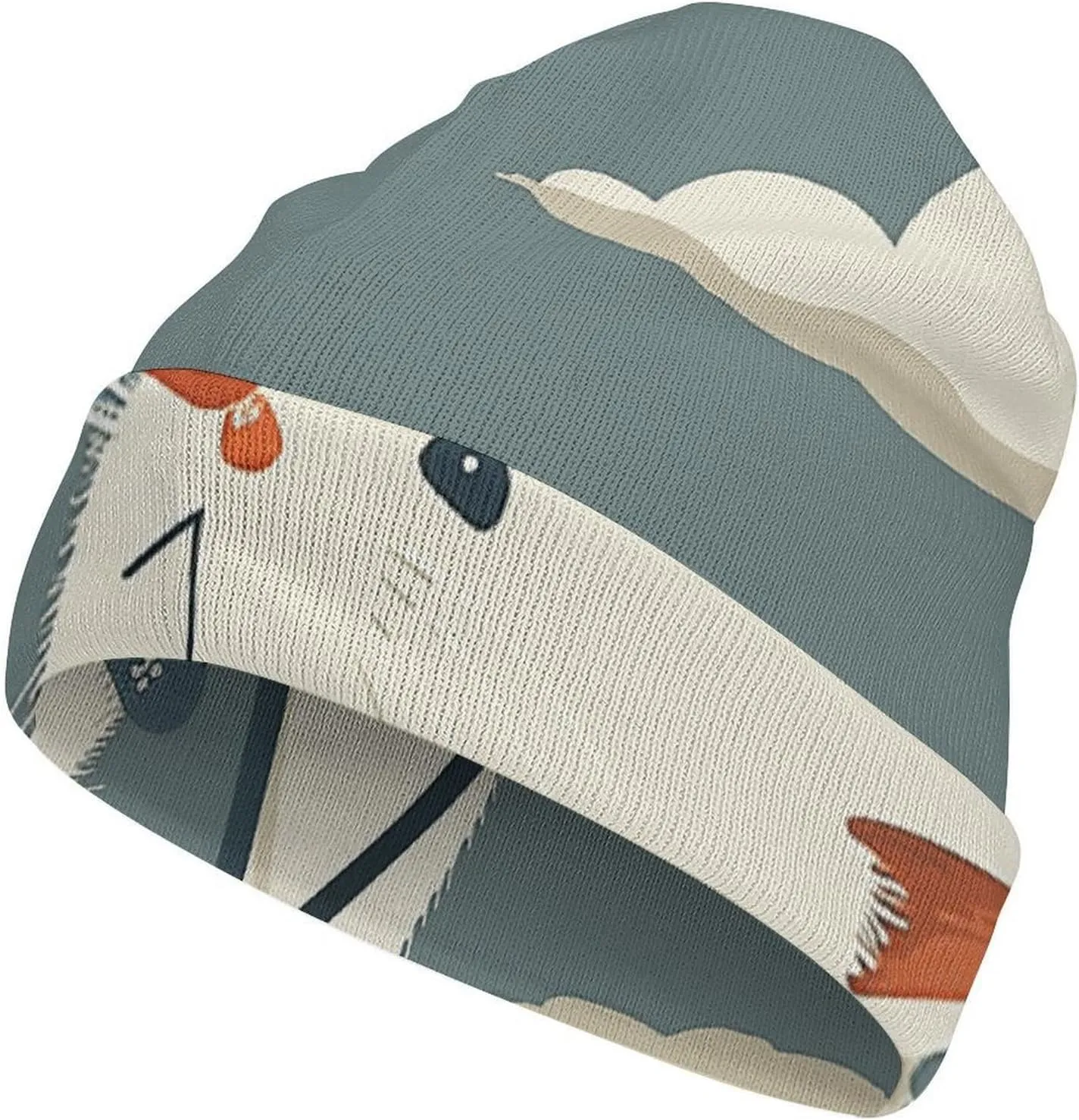 Full Printed Knitted Hat, Wearing Orange Binoculars Print Comfortable & Stylish Knitted Cap Outdoor Activity Hat