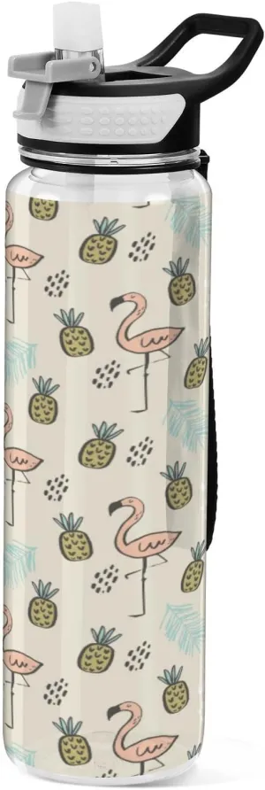Fustylead Pink Flamingo 32oz Water Bottle with Straw, Leakproof Clear Sport Water Bottles for Gym Camping Hiking Travel