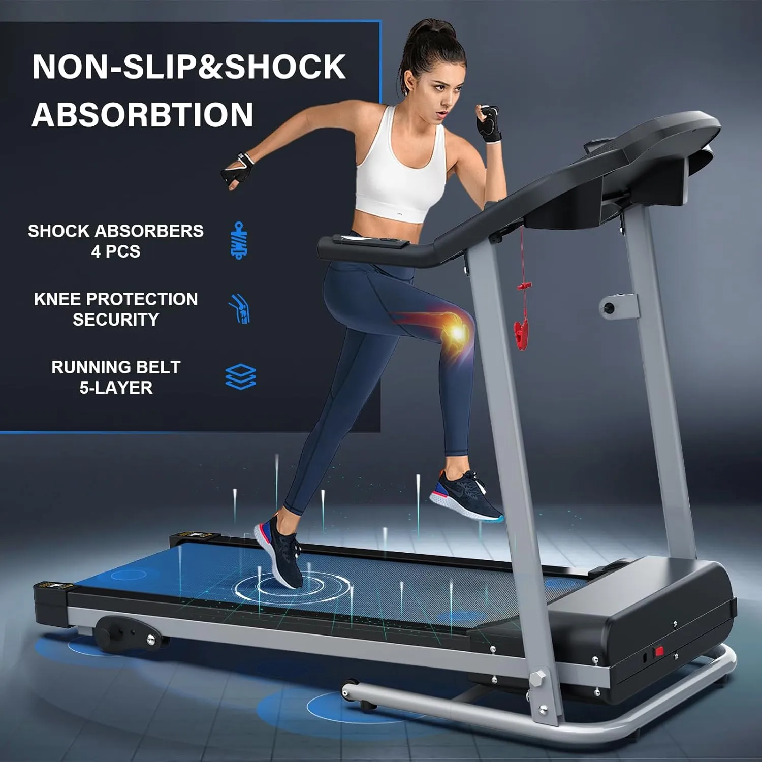 FYC Compact Folding Treadmill for Home - 2.5HP Quiet Brushless Motor, 3-Level Incline, 7.5 MPH, Shock Absorption, Space-Saving Design for Running, Walking - Treadmill for Small Spaces & Home Use