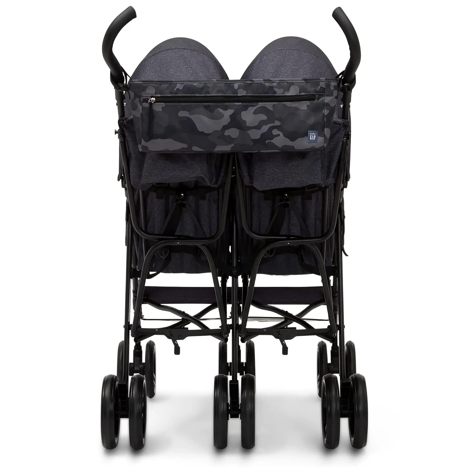 GAP babyGap Classic Side-by-Side Double Stroller - Lightweight Double Stroller with Recline, Extendable Sun Visors & Compact Fold - Made with Sustainable Materials, Black Camo