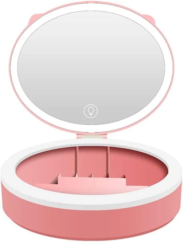 GaRcan Compact Vanity Mirror Desktop Makeup Mirror with Cosmetic Storage Box and Light Foldable Makeup Mirror for Bedroom Dressing Table Powder Room Salon Hairdressing Mirror (C