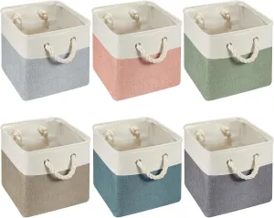 Geiserailie 6 Pcs 11 x 11 Inch Cube Storage Bins Fabric Storage Organizer Bins Foldable Cube Baskets with Sturdy Carry Handles Wicker Baskets for Home (Morandi Colors)