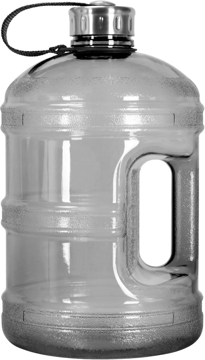 Geo Sports Bottles 1 Gallon BPA Free Reusable Leakproof Sports Water Bottle Jug with Handle Includes 48mm Stainless Steel Lid (Black)