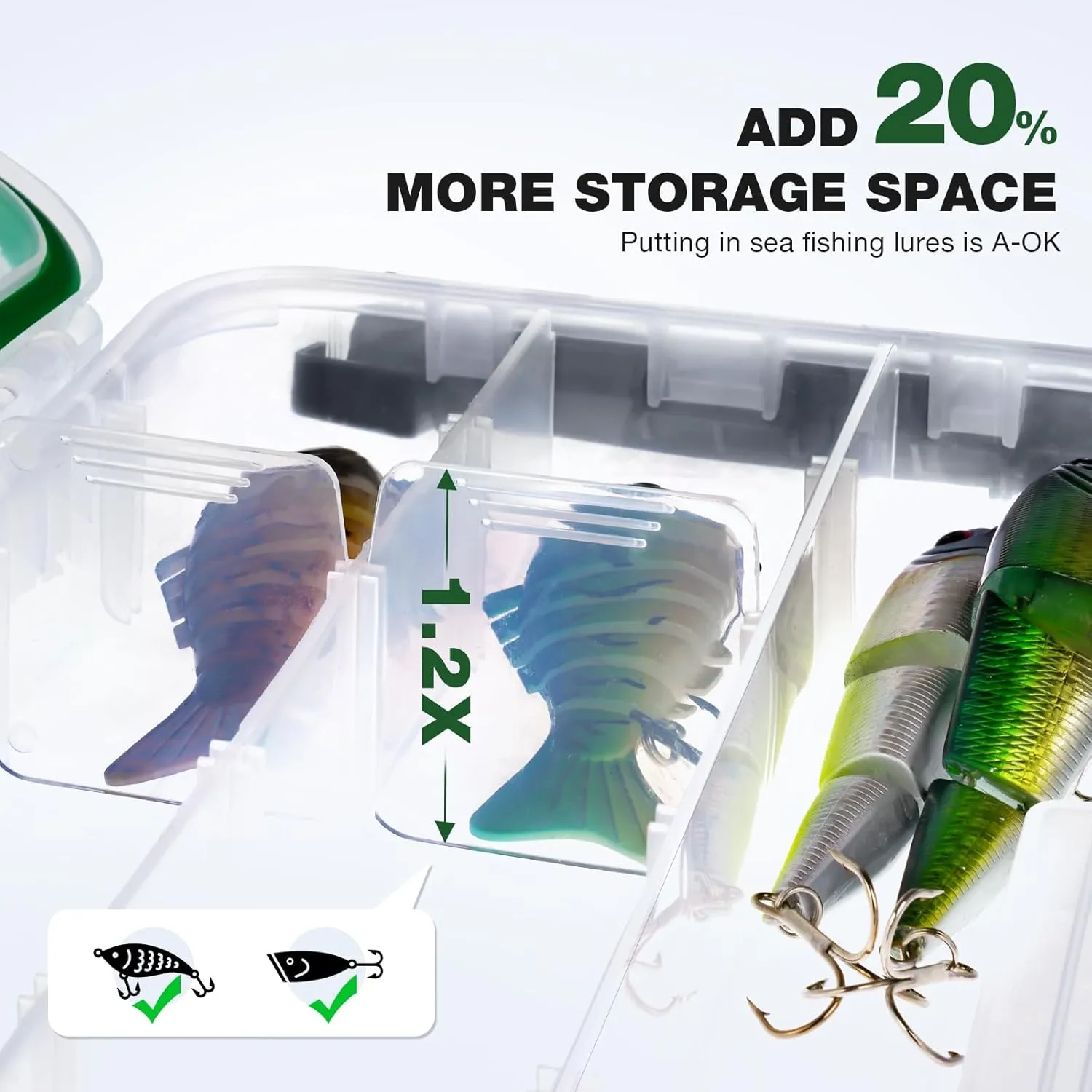 Ghosthorn Fishing Tackle Box, Waterproof 3600 and 3700 Tackle Trays, Plastic Tackle Box Organizer with Removable Dividers Storage Lure Box for Lures 1 and 4 Pack