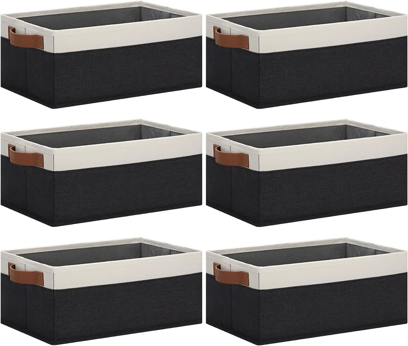 GhvyenntteS Storage Baskets for Organizing, Fabric Storage Bins with Leather H&les, Foldable Rectangular Storage Baskets for Shelves, Closets, Home, Office(Black/White, 6 Pack)11.8X7.9X5.1 in