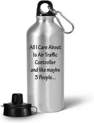 Gifts for Air Traffic Controller Water Bottle Tumbler Portable Drinkware Funny Cute Gag ATC Aviation Control Tower Flight ATCO Specialist Personnel Appreciation Idea - All I Care About and Maybe