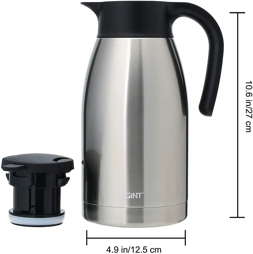 GiNT 64Oz Thermal Coffee Carafe, Insulated Stainless Steel Coffee Carafes for Keeping Hot/Double Walled Vacuum Thermal Carafe (Silver, 1.9L)
