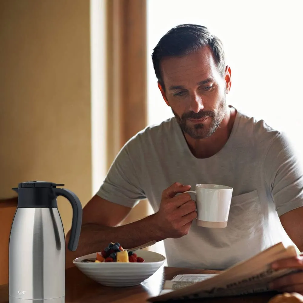 GiNT 64Oz Thermal Coffee Carafe, Insulated Stainless Steel Coffee Carafes for Keeping Hot/Double Walled Vacuum Thermal Carafe (Silver, 1.9L)