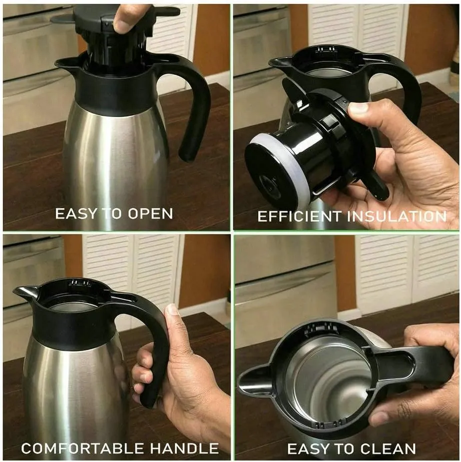 GiNT 64Oz Thermal Coffee Carafe, Insulated Stainless Steel Coffee Carafes for Keeping Hot/Double Walled Vacuum Thermal Carafe (Silver, 1.9L)