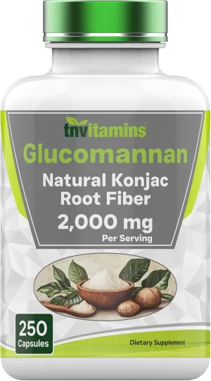 Glucomannan Capsules 2000 MG - 250 Count | Natural Konjac Root Fiber Extract Powder Supplement | Soluble, Dietary, & Digestive Fiber Pills | Produced in The USA | Non-GMO & Gluten Free