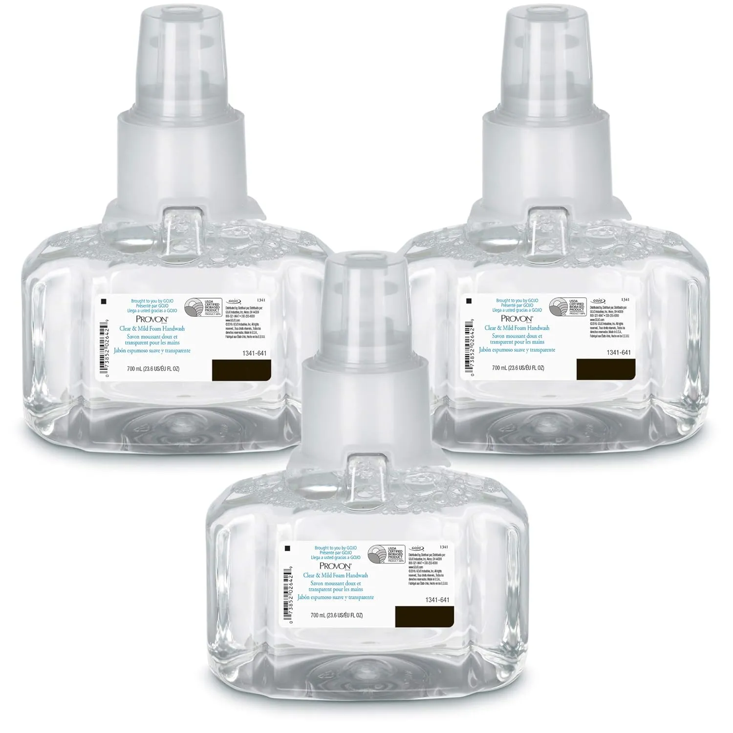 Gojo PROVON Clear and Mild Foam Handwash, Fragrance Free, EcoLogo Certified, 700 mL Hand Soap Refill for PROVON LTX-7 Touch-Free Dispenser (Pack of 3) - 1341-03