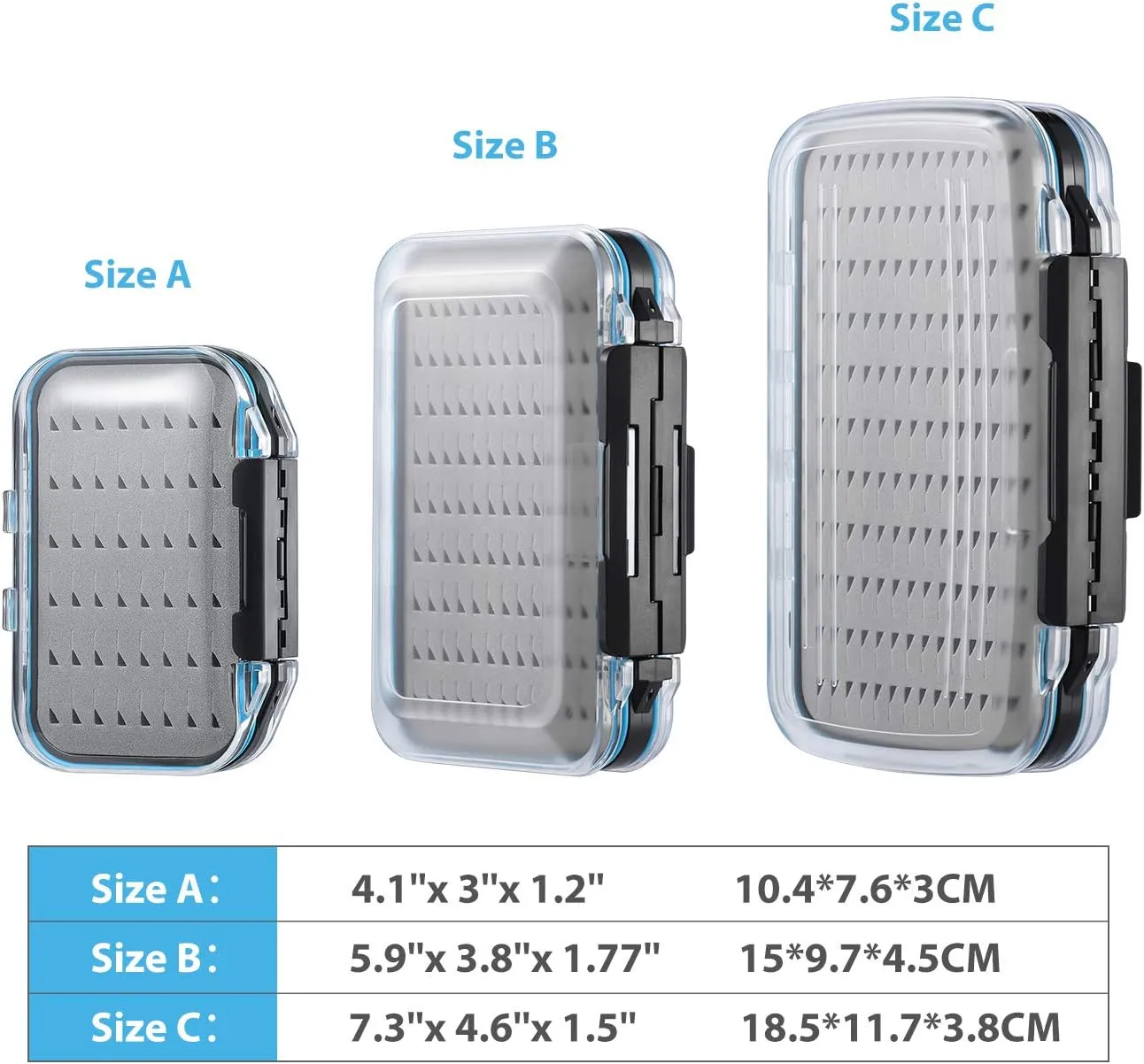 Gonex Fly Boxes for Fly Fishing Jig Boxes Two-Sided Waterproof Lightweight Fly Fishing Box Easy Grip Transparent Lid Fly Fishing Lures Box Sizes A B C, Grey