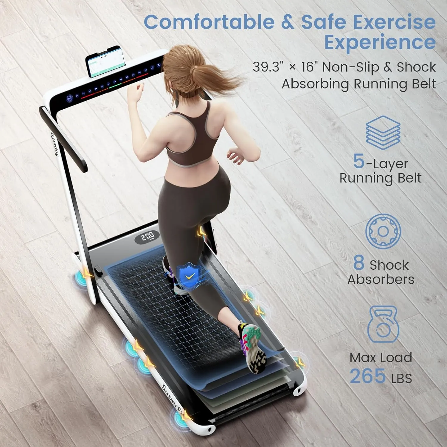 Goplus 2 in 1 Under Desk Treadmill, 2.25HP Superfit Folding Treadmill with Touch Panel Control, App Control, Remote Control, Bluetooth Speaker, Foldable Walking Treadmills for Home Office