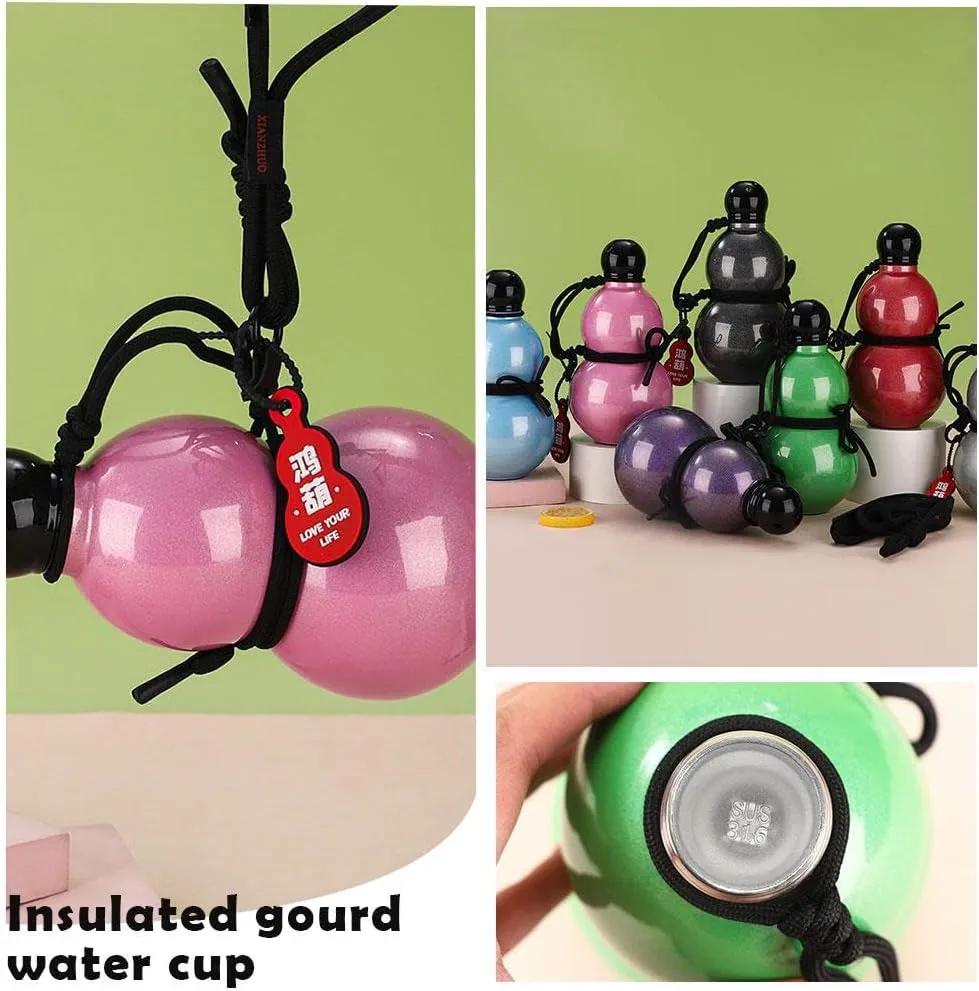 Gourd Water Bottle Retro Style Gourd Sports Water Bottle 316 Stainless Steel Winter Thermos Cup 500ml Travel Water Bottle for Outdoor Travel Sports and Indoor Office