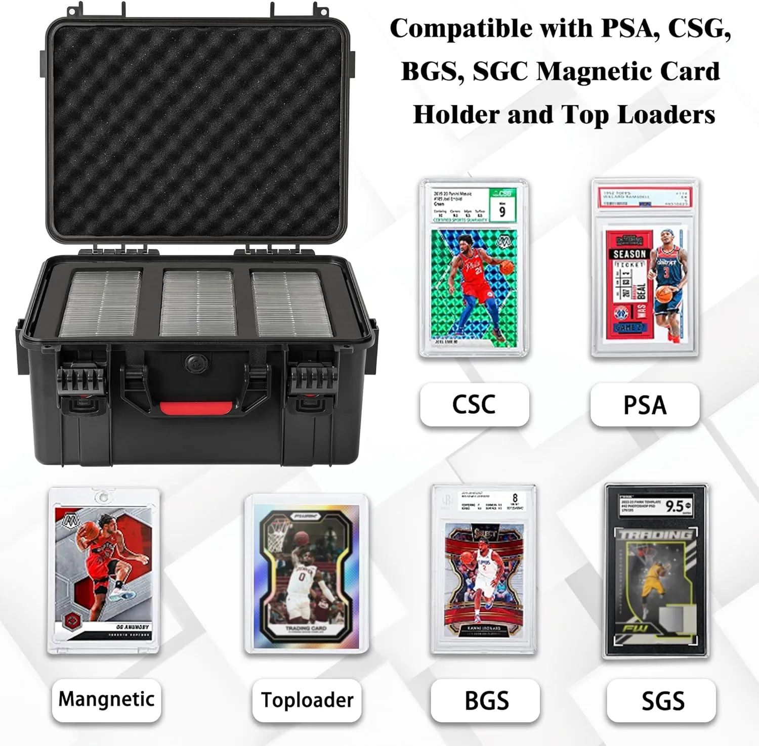 Graded Card Case Storage Box, Trading Card Storage Box, Waterproof Card Slab Carrying Case Compatible with 100  PSA, CSG, BGS, SGC Graded Sports Trading Cards with 6 EVA Foam