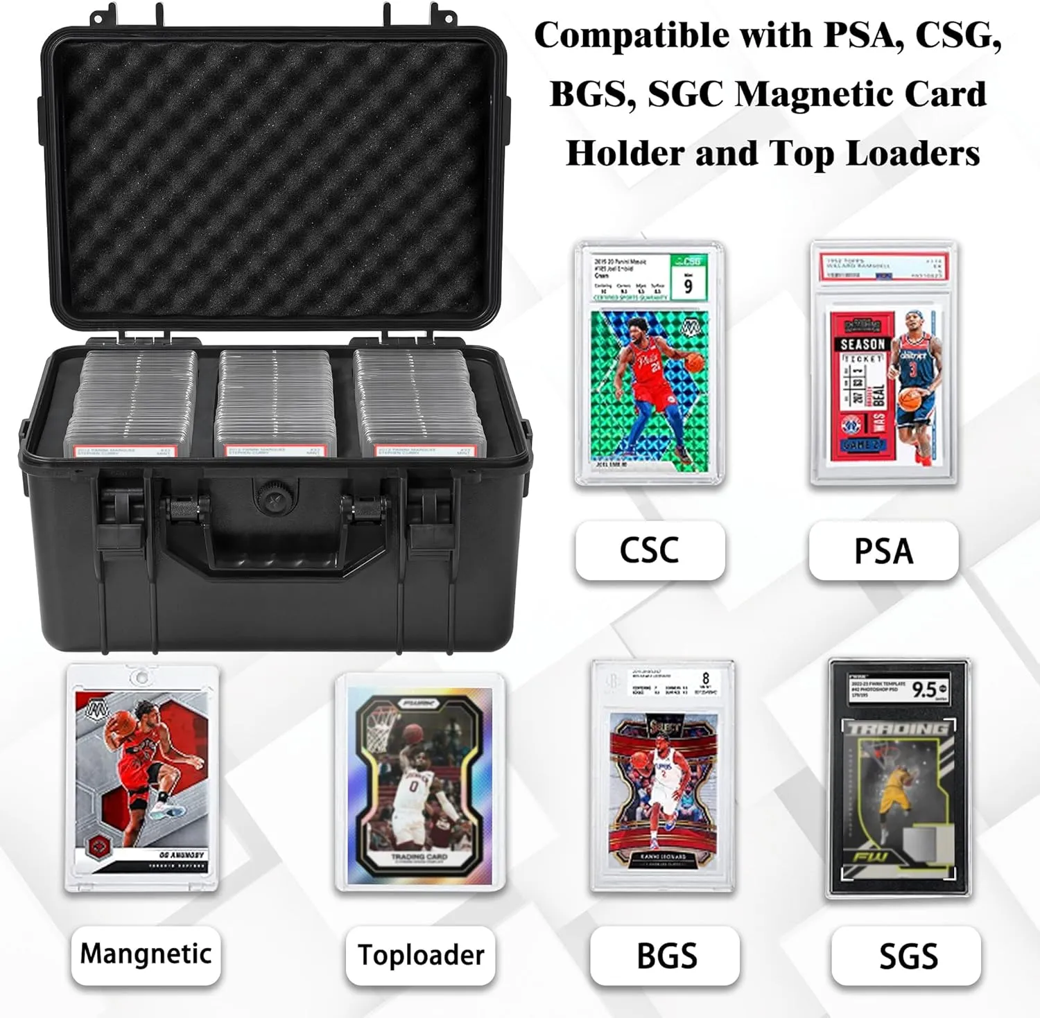 Graded Card Case, Trading Card Storage Box, Waterproof Card Slab Carrying Case for 80  PSA, CSG, BGS, SGC Sports Trading Cards with 7 EVA Foam