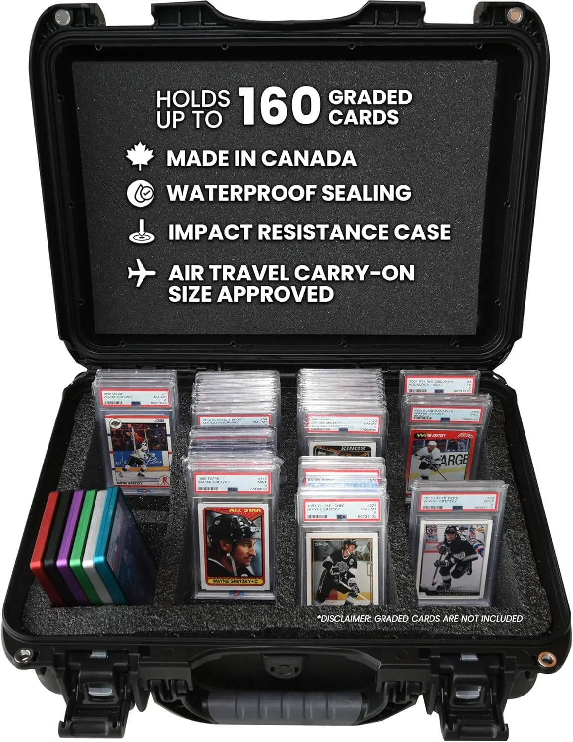 Graded Card Storage Box – Impact-Resistant Case Holds 160 Cards, 4 Rows, TSA Padlock Eyelets, Air Travel Carry-On Approved – Ideal Slab Case for Graded Cards, Sports Cards & Trading Card Storage