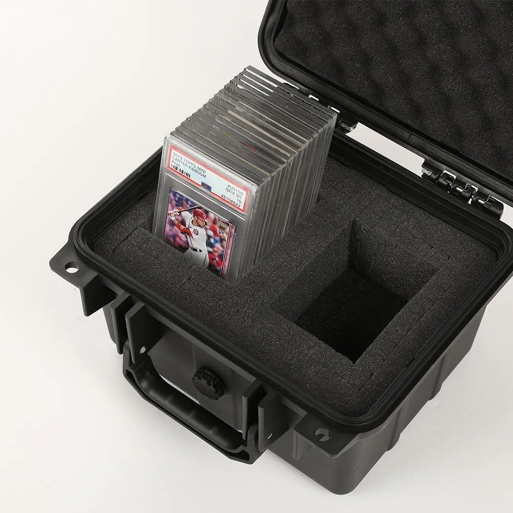 Graded Sports Trading Cards Weatherproof Case Impact Absorbing Foam Slots Graded Card Storage Box fits BGS PSA SGC FGS (Small, Black & Red)