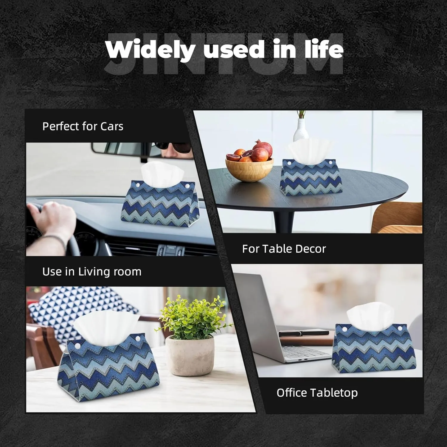 Gradient Blue Denim Tissue Box Cover 7.9X4.9X4.5'' Long Tissue Cube Box Organizer for Bathroom Vanity Countertop Office