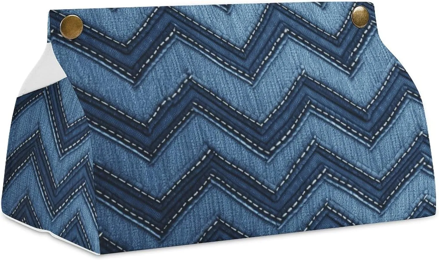 Gradient Blue Denim Tissue Box Cover, PU Leather Foldable Tissue Holder Waterproof & Stylish Facial Paper Organizer for Bathroom Car Office Dresser Decor