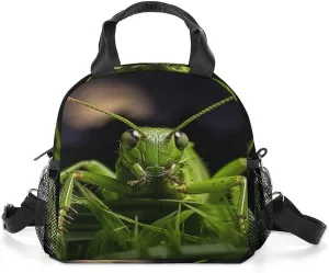 Grasshopper on Grass Lunch Bag Personalized Lunch Box Reusable Tote Hand Bag for Adult Office Work Picnic Beach Or Travel
