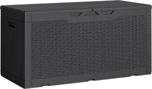 Greesum 100 Gallon Resin Deck Box Lockable Large Outdoor Storage Boxes for Garden Tools, Patio Furniture Cushions, Pool Supplies, Black
