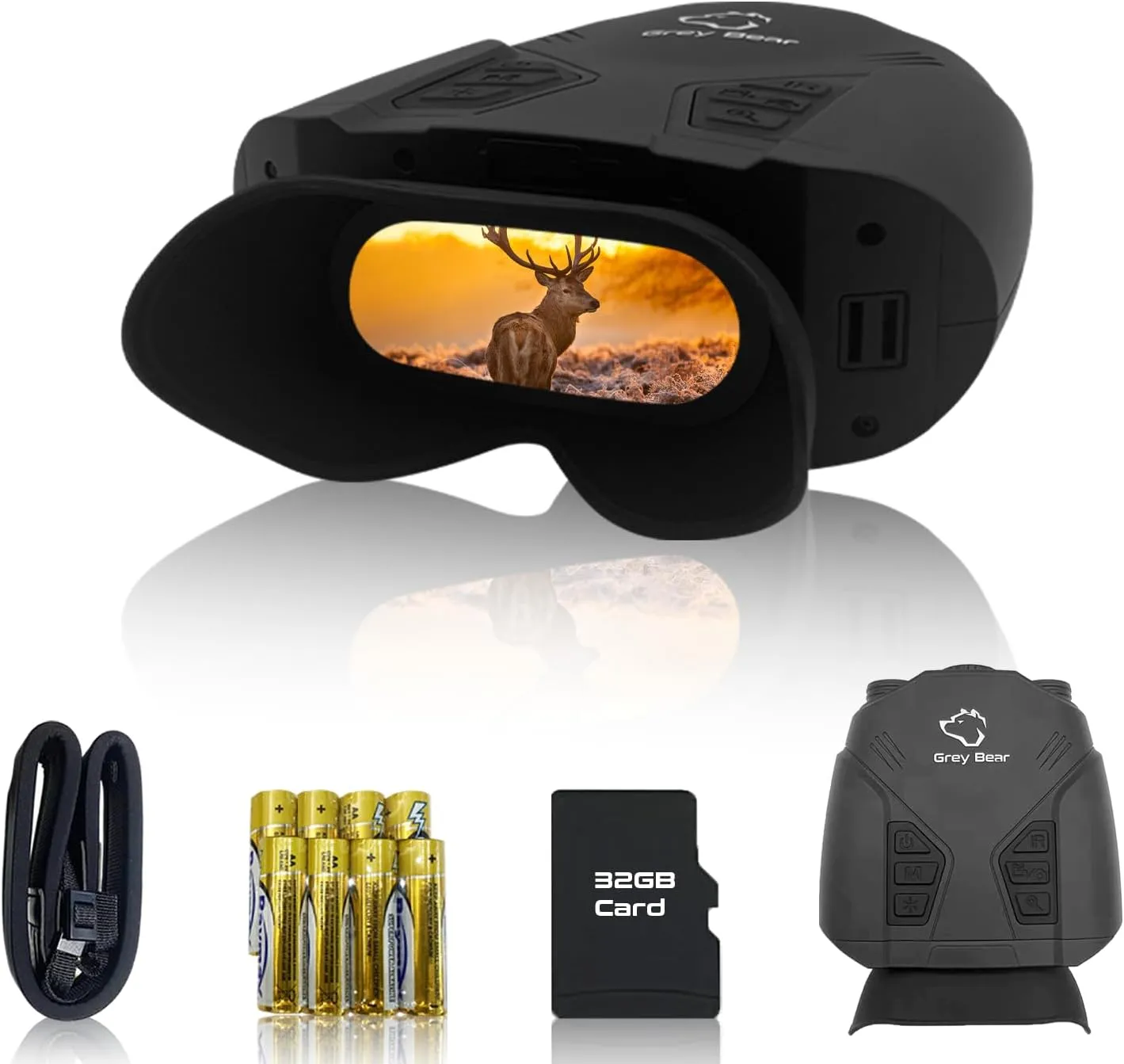 Grey Bear Night Vision Goggles Pro 2, 6X Magnification Infrared Night Vision Binoculars for Adults, with Large Screen, 32GB Card to Save Photo and Video for Hunting, Camping & Security (NVB-200F)