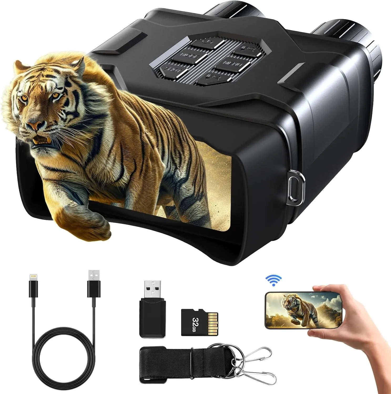 Gthunder 4K UHD Night Vision Goggles, 4'' IPS HD Rechargeable Night Vision Binoculars for Camping Hunting & Security, Digital Infrared, WiFi, PiP