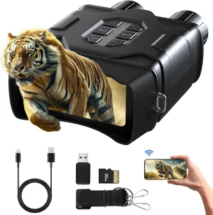 Gthunder 4K UHD Night Vision Goggles, 4'' IPS HD Rechargeable Night Vision Binoculars for Camping Hunting & Security, Digital Infrared, WiFi, PiP
