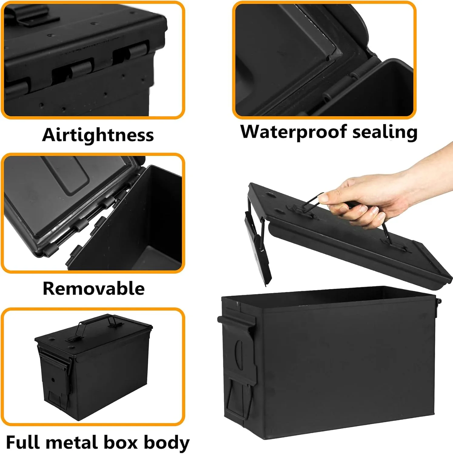 GUGULUZA Metal Ammo Can 30/50 Cal, Lockable Bullet Storage Case, Waterproof & Airtight Containers Box with Flip Top for Long-Term Storage Shotgun, Rifles, Pistols Ammunition