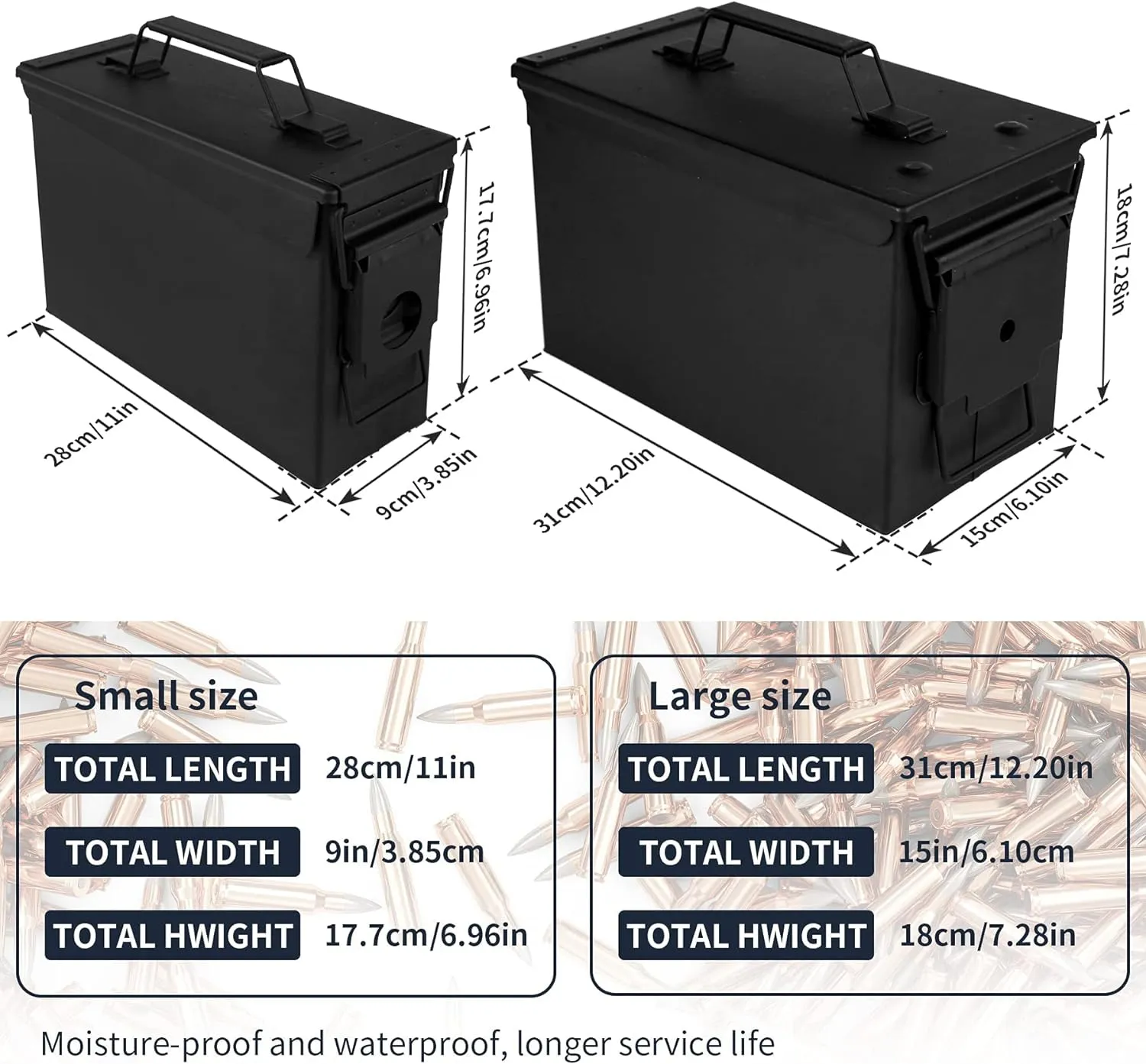 GUGULUZA Metal Ammo Can 30/50 Cal, Lockable Bullet Storage Case, Waterproof & Airtight Containers Box with Flip Top for Long-Term Storage Shotgun, Rifles, Pistols Ammunition