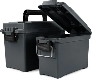 GUGULUZA Plastic Ammo Cans, 2-Pack Lockable Waterproof Storage Containers, Field Boxes with Handle for Hunting Gear, Shooting Supplies, Stackable Dust Resistant Ammo Case