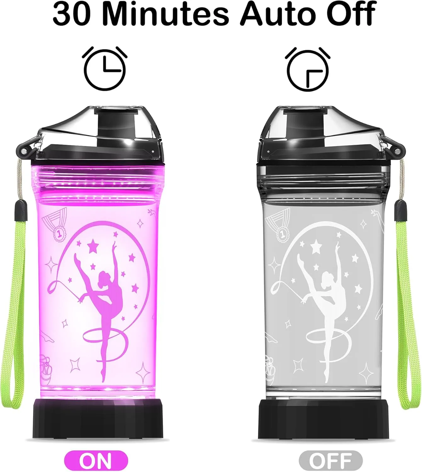 Gymnastics Gifts for Girls, Light Up Kids Water Bottle,Gymnastics Accessories for Girls Sport Cup with 3D Glowing LED Light - 14 OZ Tritan BPA-Free - Gifts for School, Camping, and Holidays