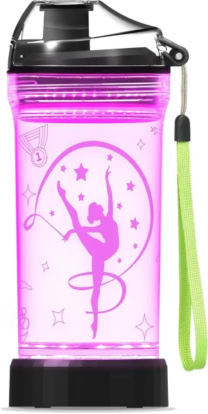 Gymnastics Gifts for Girls, Light Up Kids Water Bottle,Gymnastics Accessories for Girls Sport Cup with 3D Glowing LED Light - 14 OZ Tritan BPA-Free - Gifts for School, Camping, and Holidays