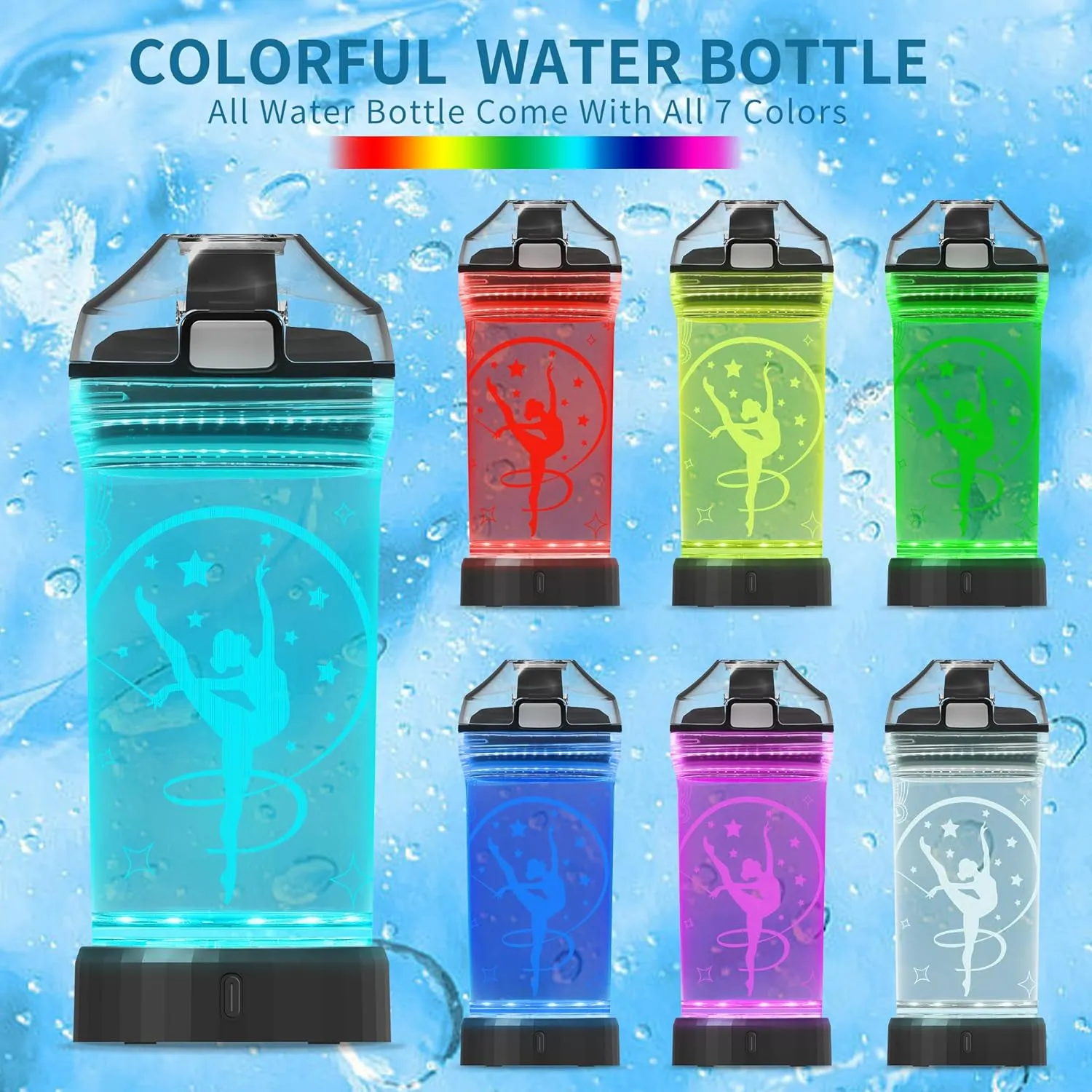 Gymnastics Gifts for Girls, Light Up Kids Water Bottle,Gymnastics Accessories for Girls Sport Cup with 3D Glowing LED Light - 14 OZ Tritan BPA-Free - Gifts for School, Camping, and Holidays