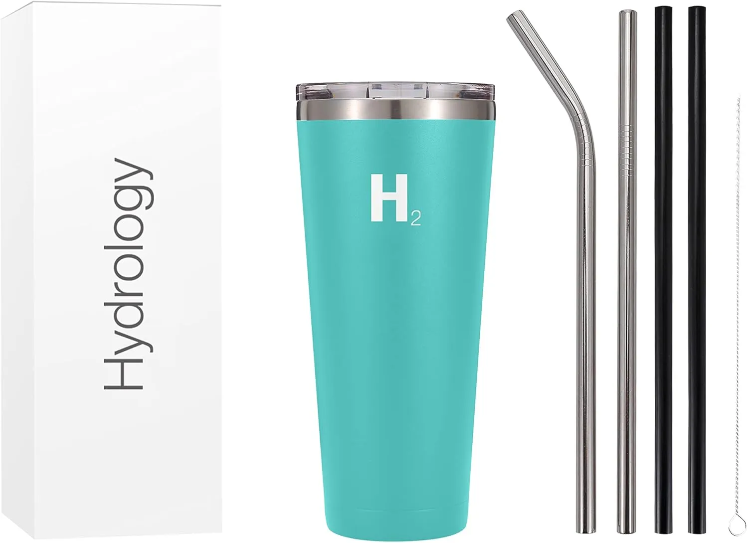 H2 HYDROLOGY Classic Tumbler | Tumbler With Lid and Four Straws | Double Wall Vacuum Insulated & Stainless Steel Water Tumbler | Anti-Slip Tumbler for Coffee, Water, Tea (32 oz, Aquamarine)