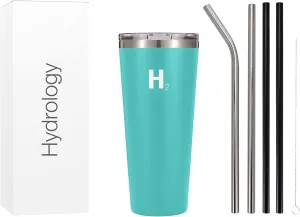 H2 HYDROLOGY Classic Tumbler | Tumbler With Lid and Four Straws | Double Wall Vacuum Insulated & Stainless Steel Water Tumbler | Anti-Slip Tumbler for Coffee, Water, Tea (32 oz, Aquamarine)