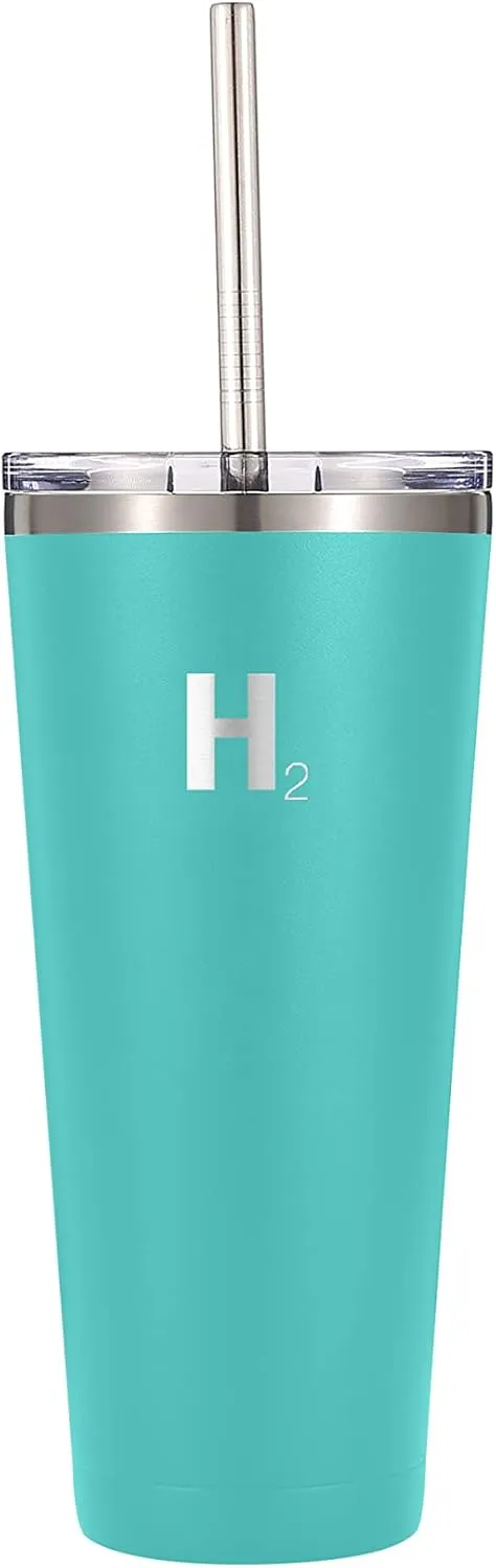 H2 HYDROLOGY Classic Tumbler | Tumbler With Lid and Four Straws | Double Wall Vacuum Insulated & Stainless Steel Water Tumbler | Anti-Slip Tumbler for Coffee, Water, Tea (32 oz, Aquamarine)
