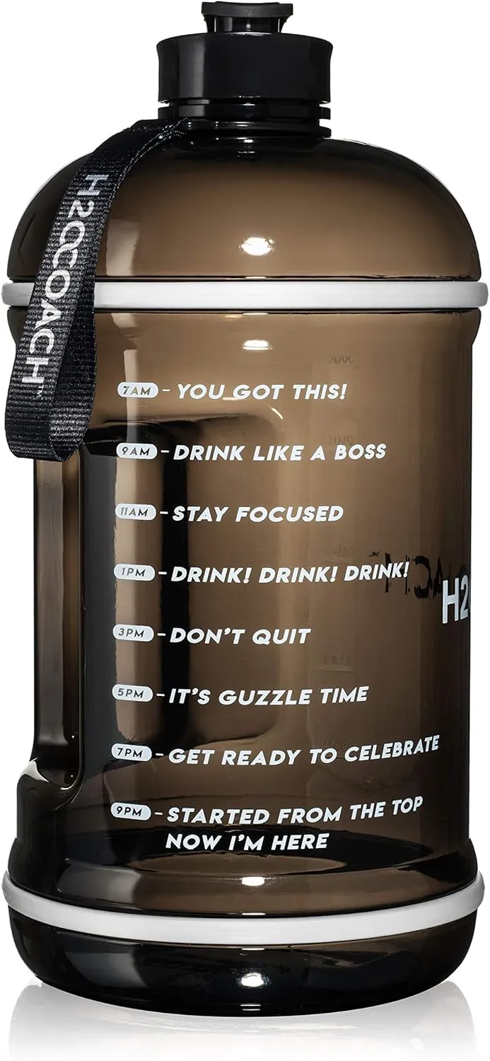 H2OCOACH 1 Gallon Sports Water Bottle with Time Marker | Motivational 3.79 Liters, Reusable BPA Free Jug (128 oz)
