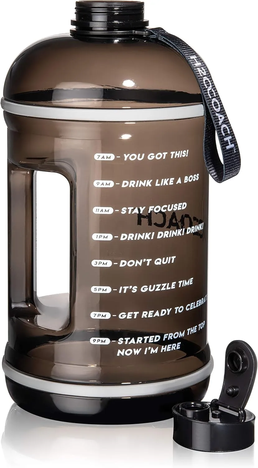 H2OCOACH 1 Gallon Sports Water Bottle with Time Marker | Motivational 3.79 Liters, Reusable BPA Free Jug (128 oz)