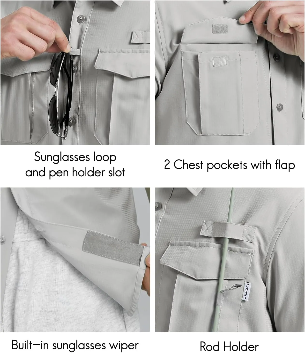 Haimont Men's Sun Protection Shirt Water Resistant Short Sleeve Button Down Shirt Quick Dry Cooling for Hiking Fishing