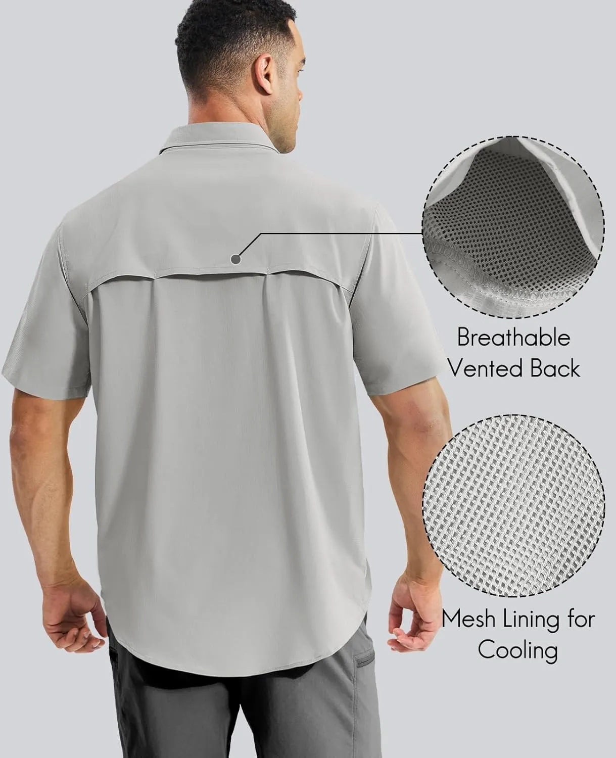 Haimont Men's Sun Protection Shirt Water Resistant Short Sleeve Button Down Shirt Quick Dry Cooling for Hiking Fishing
