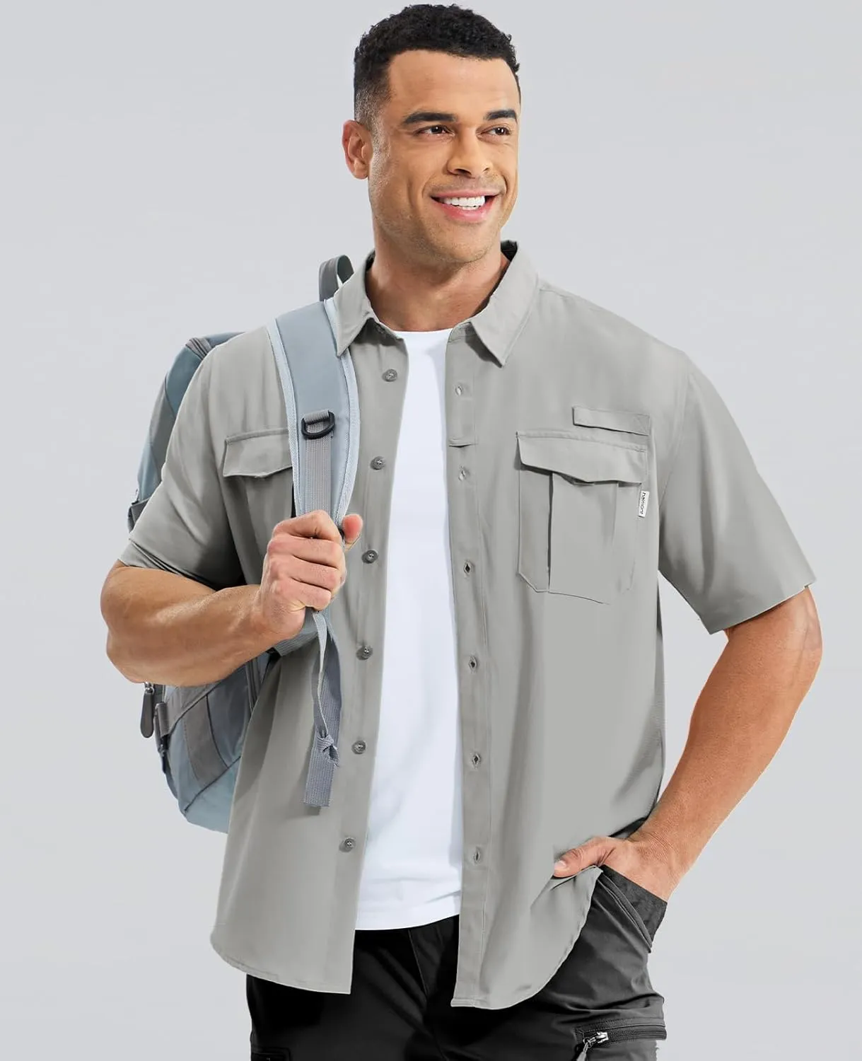 Haimont Men's Sun Protection Shirt Water Resistant Short Sleeve Button Down Shirt Quick Dry Cooling for Hiking Fishing