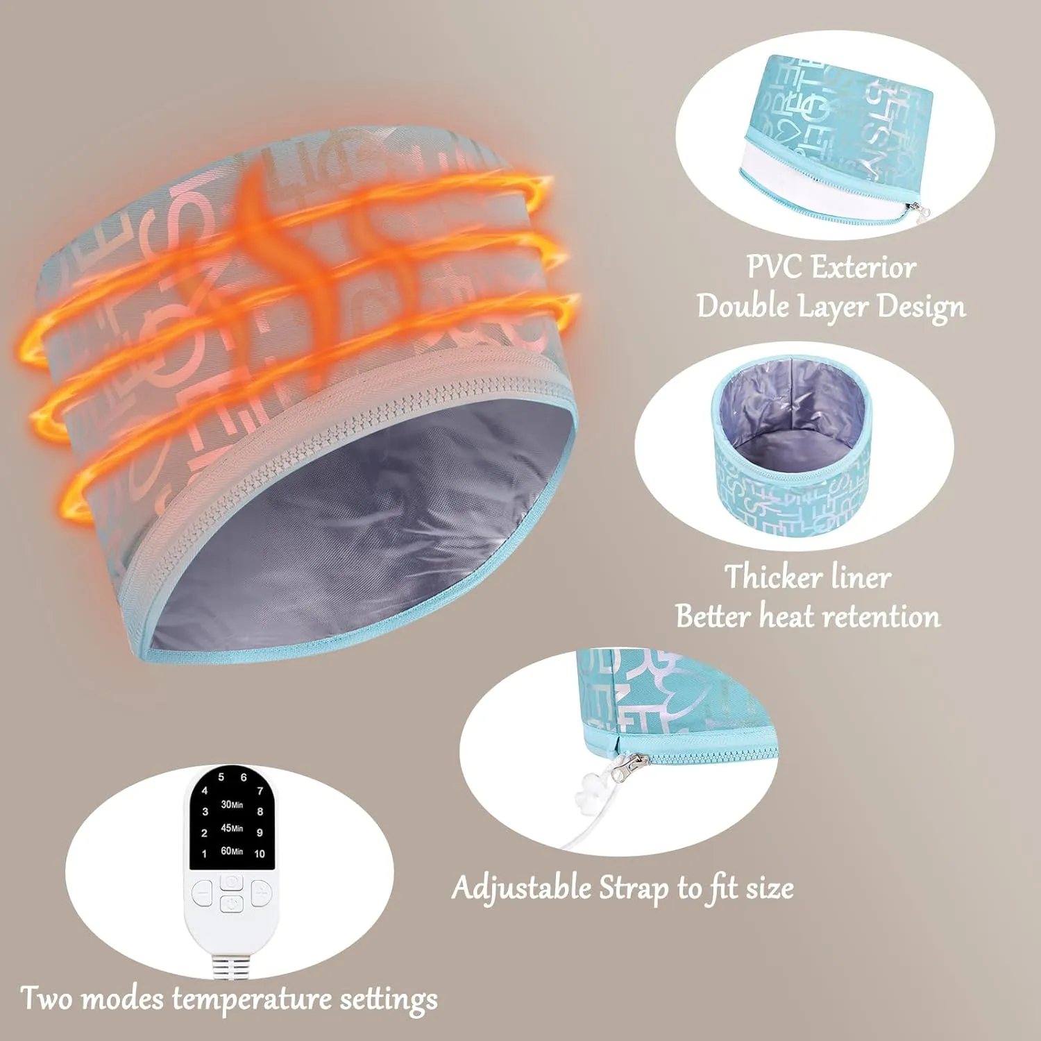 Hair Steamer for Natural Hair Home Use, Heat Cap for Deep Conditioning with Adjustable 2 Modes, and Intelligent Protection Black Hair Women for Scalp Treatment Spa Hair Care, Bronzing Cyan
