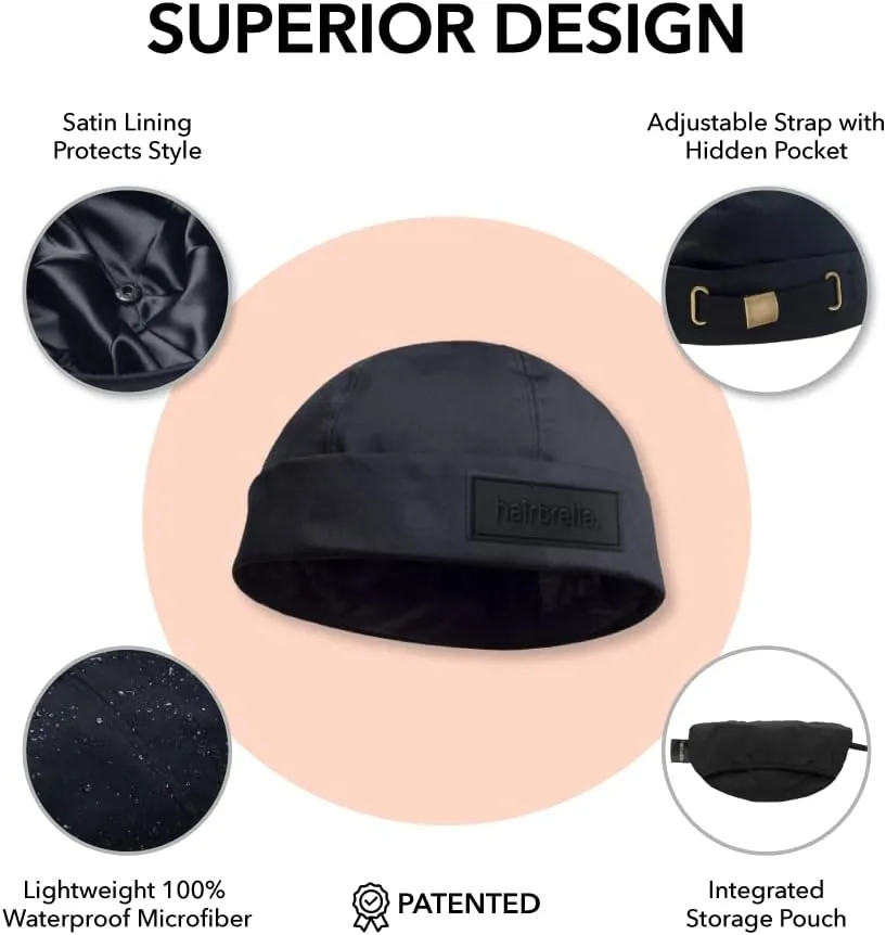 Hairbrella Brimless Docker Rain Hat for Men, Beanie, Satin-Lined Cap, Adjustable, Unisex Waterproof Hat, Cuff