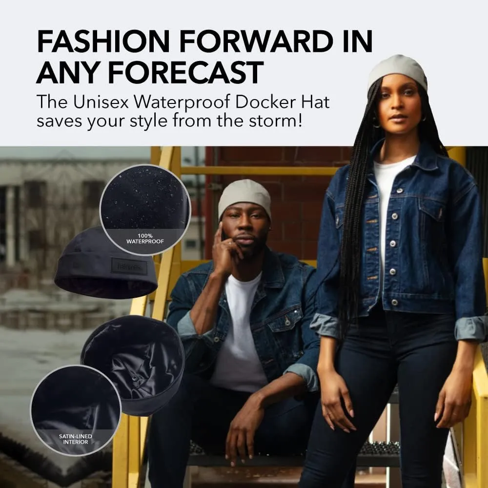 Hairbrella Brimless Docker Rain Hat for Men, Beanie, Satin-Lined Cap, Adjustable, Unisex Waterproof Hat, Cuff