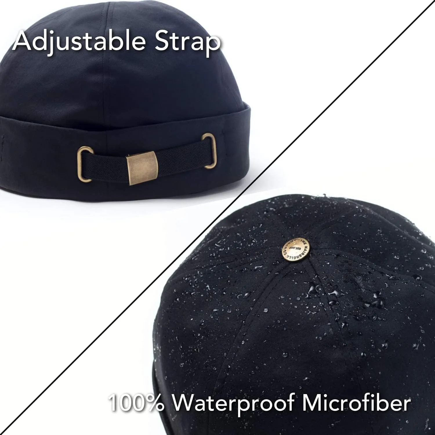 Hairbrella Brimless Docker Rain Hat for Men, Beanie, Satin-Lined Cap, Adjustable, Unisex Waterproof Hat, Cuff