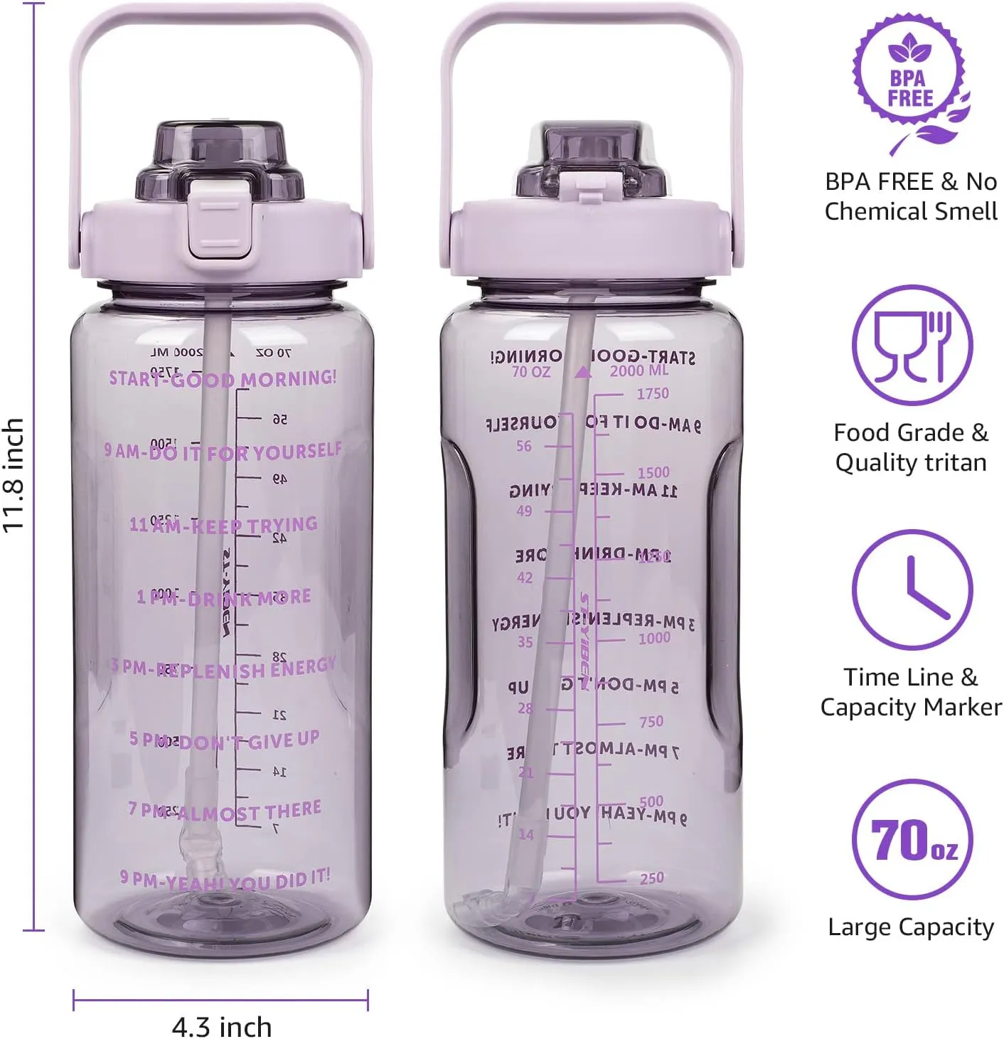 Half Gallon Water Bottle with Sleeve, 64OZ Motivational Water Bottle with Straw & Time Marker, BPA Free Leakproof Large Sports Water Bottle, Reusable Water Jug for Workout Gym Sport