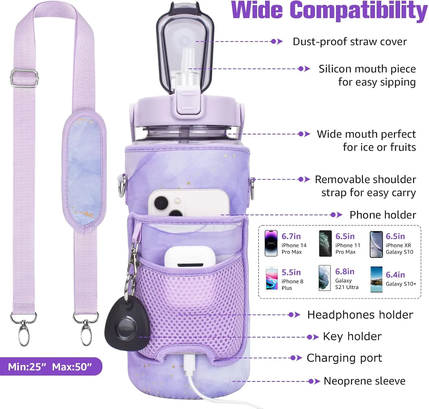 Half Gallon Water Bottle with Sleeve, 64OZ Motivational Water Bottle with Straw & Time Marker, BPA Free Leakproof Large Sports Water Bottle, Reusable Water Jug for Workout Gym Sport