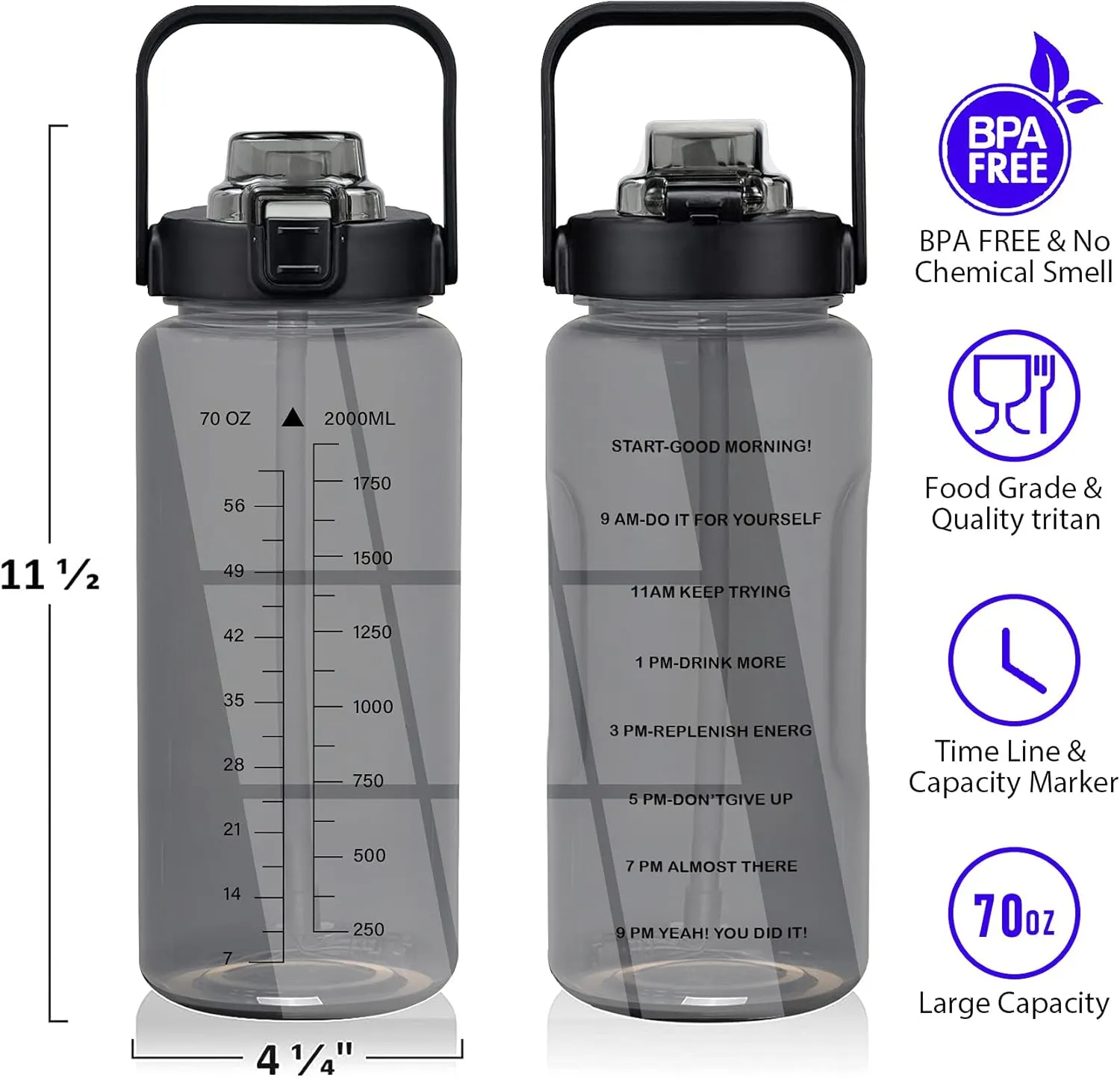 Half Gallon Water Bottle with Sleeve, 64OZ Motivational Water Bottle with Straw & Time Marker, BPA Free Leakproof Large Sports Water Bottle, Reusable Water Jug for Workout Gym Sport